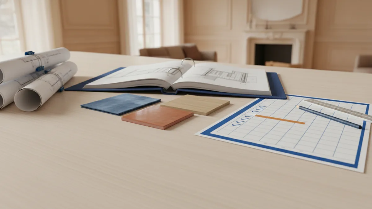 Interior design course review with plans, samples, and an accreditation checklist