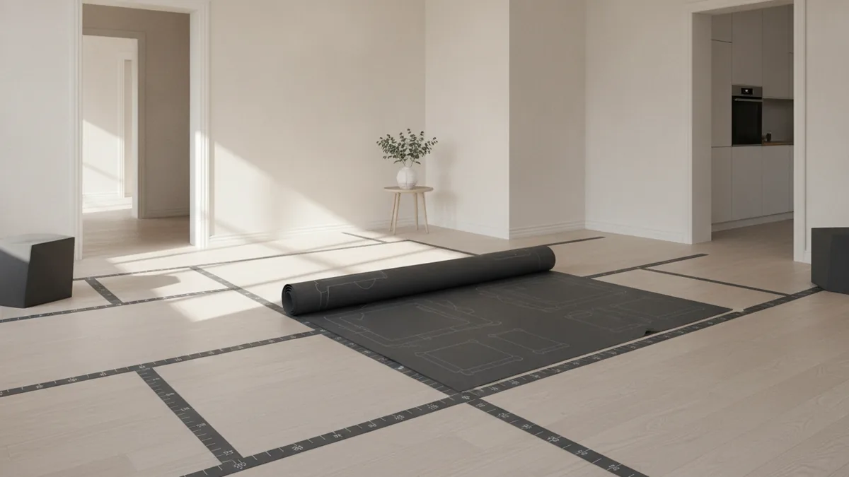 Room planning perspective that highlights traffic paths and usable floor space.