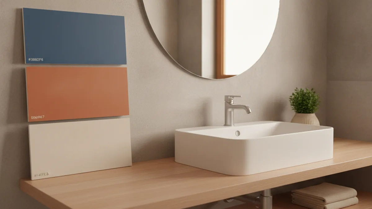 Test colors in real light Wall color sample idea beside bathroom fixtures under natural lighting
