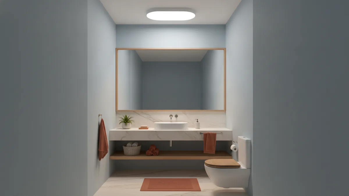 Small bathroom with light paint tones that make the space feel bigger