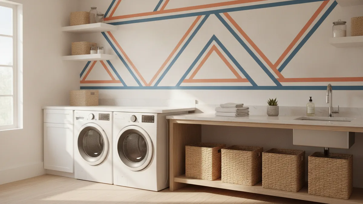 Laundry room with a simple stripe or geometric accent for personality.