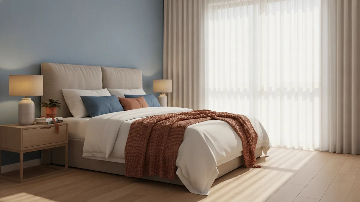 Bedroom walls in soft daylight Cozy bedroom corner showing wall color under soft daylight