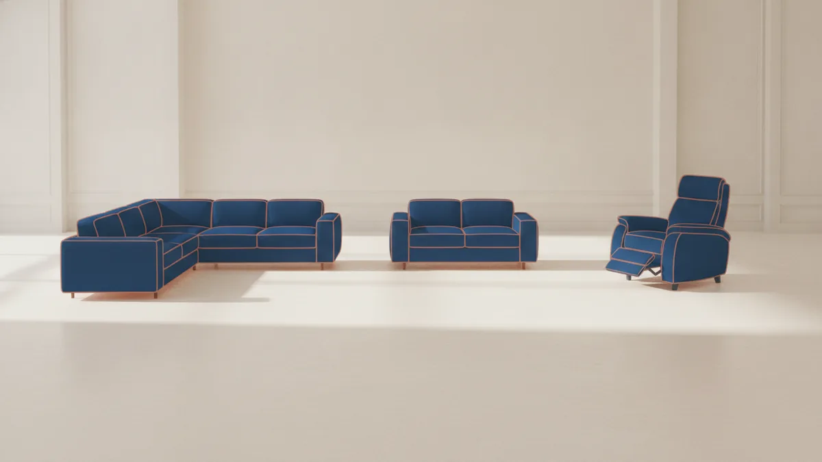 Different sofa shapes shown to compare size and layout options.