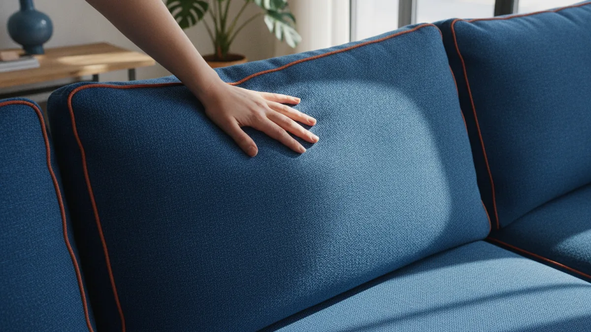 Close view of sofa cushions and upholstery texture for comfort checks.