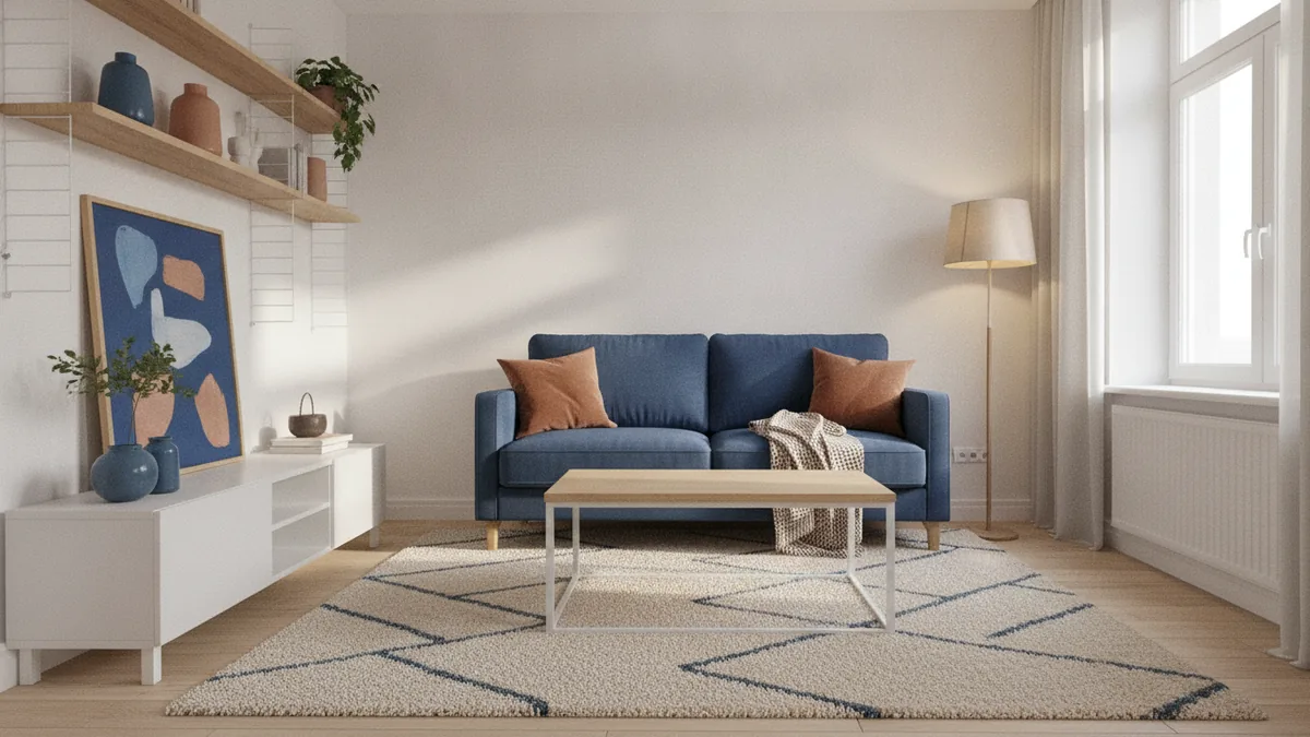 Space-saving loveseat layout in a small living room with clear walkways.