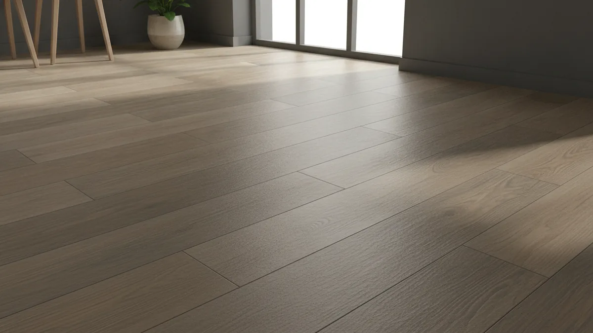 Warm wood-effect porcelain tiles for an easy-care cream kitchen floor