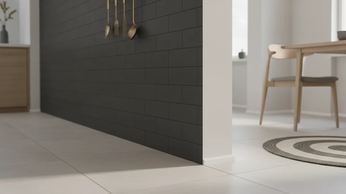 Coordinated wall and floor tiles for a cohesive cream kitchen design