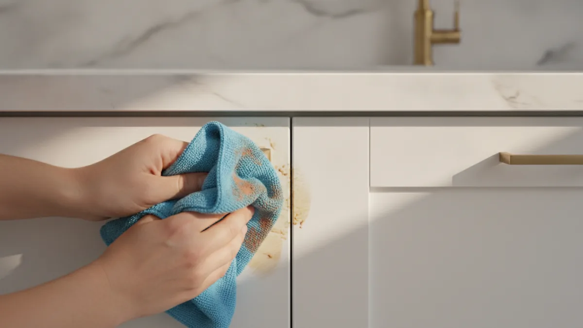 Cleaning cabinet surfaces before applying chalk paint for better grip