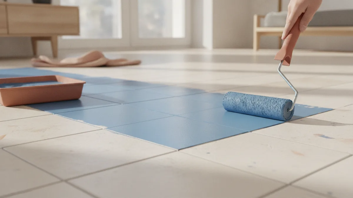 Roll on an even coat High-quality roller applying an even coat over prepped ceramic tiles
