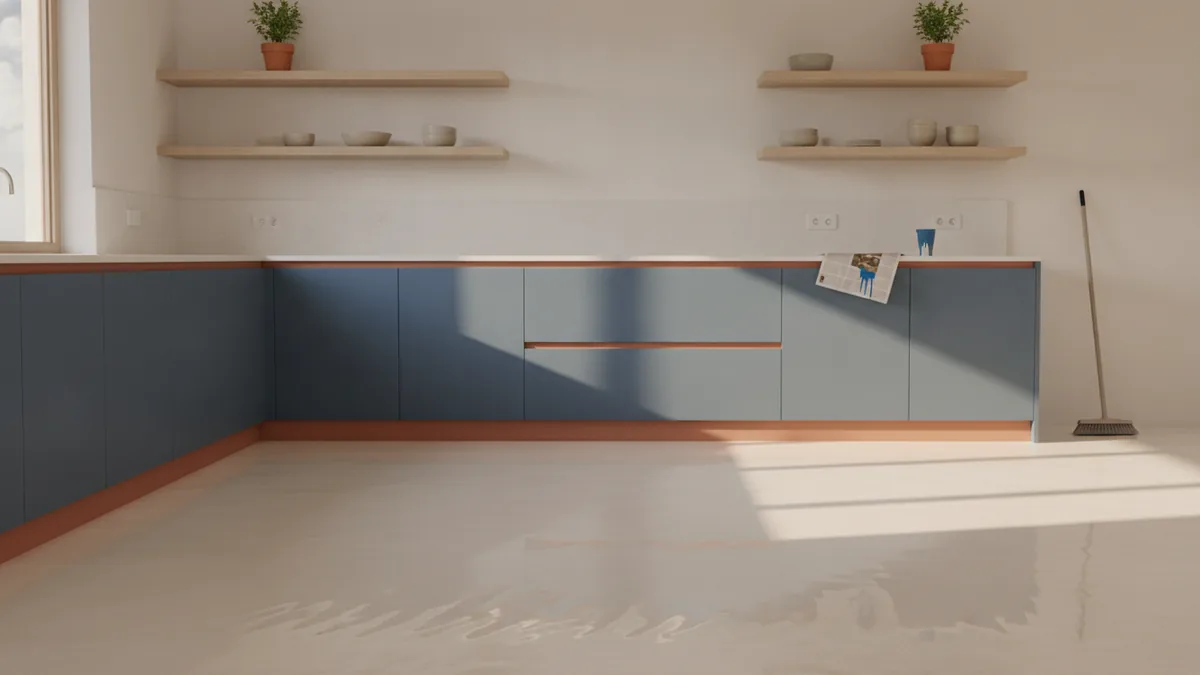 Let it cure before cleaning Freshly painted tile floor looking even and ready to cure