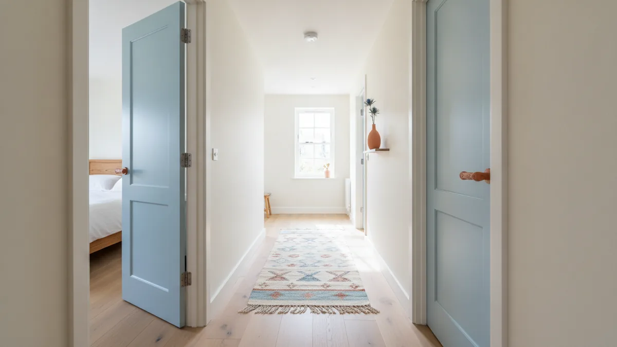 Shared home hallway that reflects how room rentals manage access