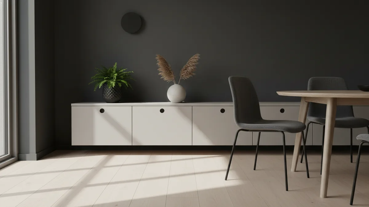 Dining room corner with storage, decor, and daylight for layout ideas