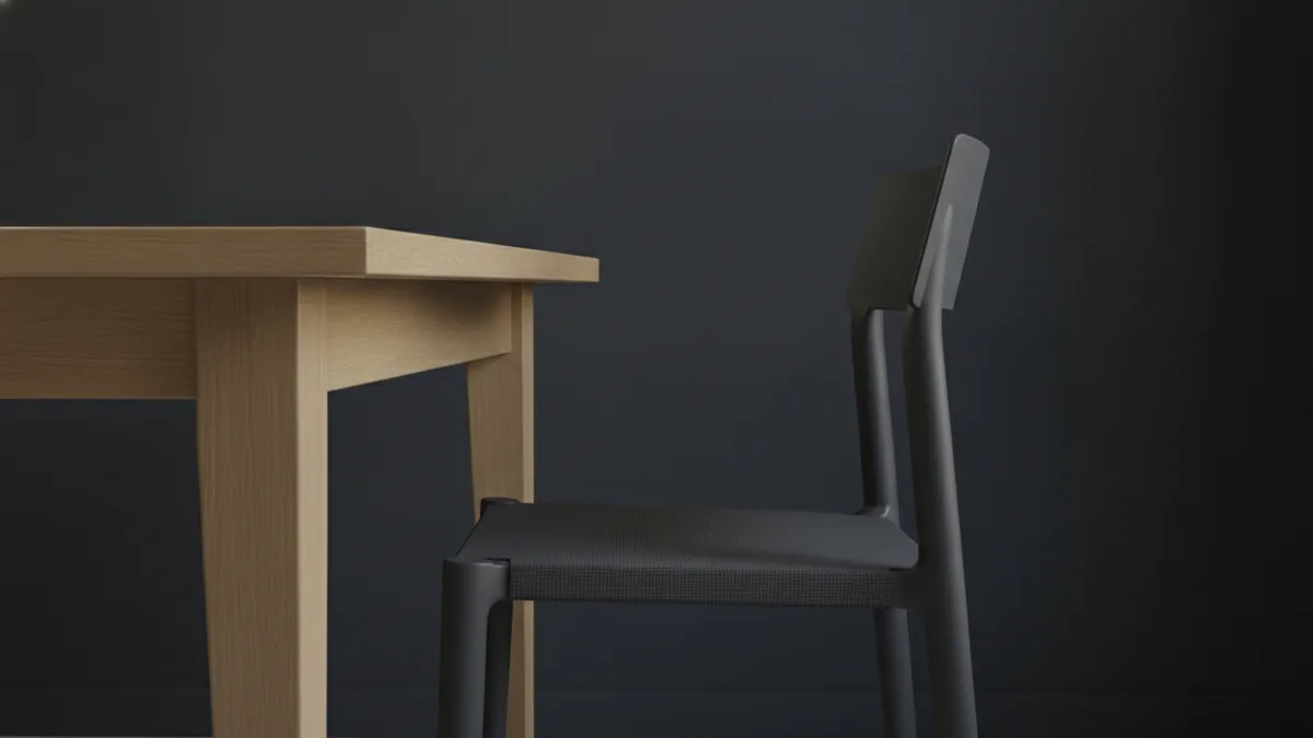 Standard table and chair match Close view of standard dining table height matched to chair seat height.
