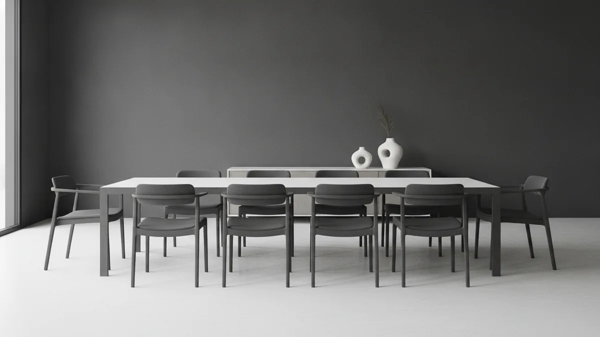 Layout and spacing focus Clear dining layout with enough room for chairs and circulation