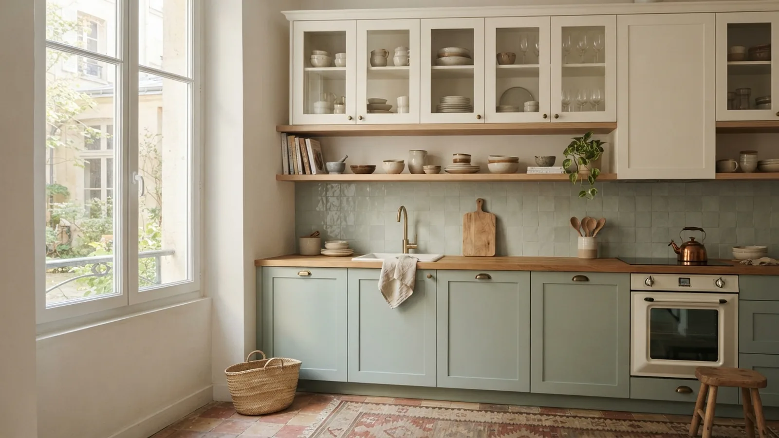 Glass Kitchen Cabinets: Color and Order