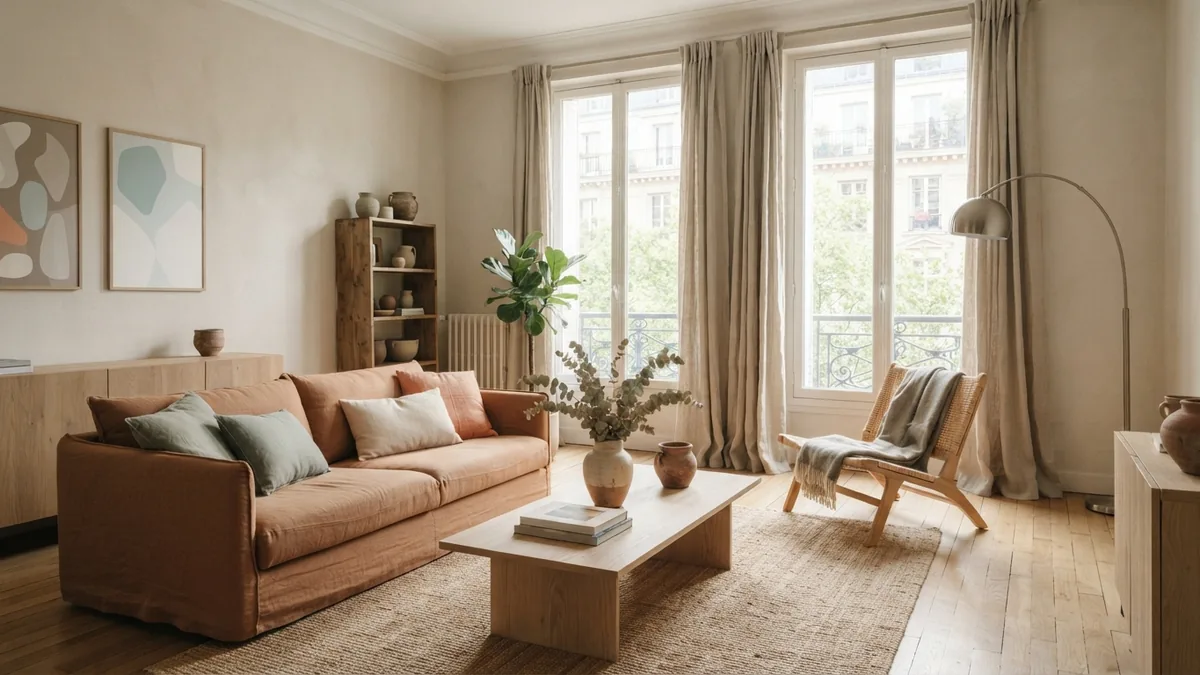 Full-length curtains frame tall windows Full-length linen curtains emphasize the height of tall living room windows