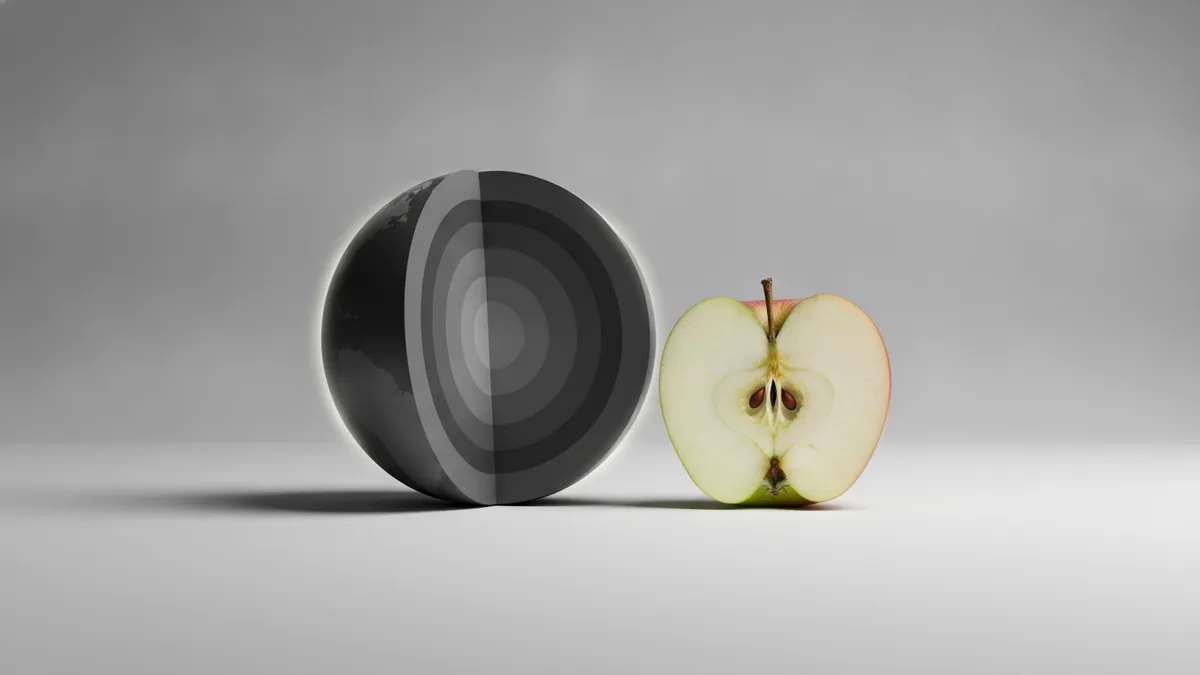 Outside-to-inside layering idea Layered apple cross-section paired with Earth-like interior rings