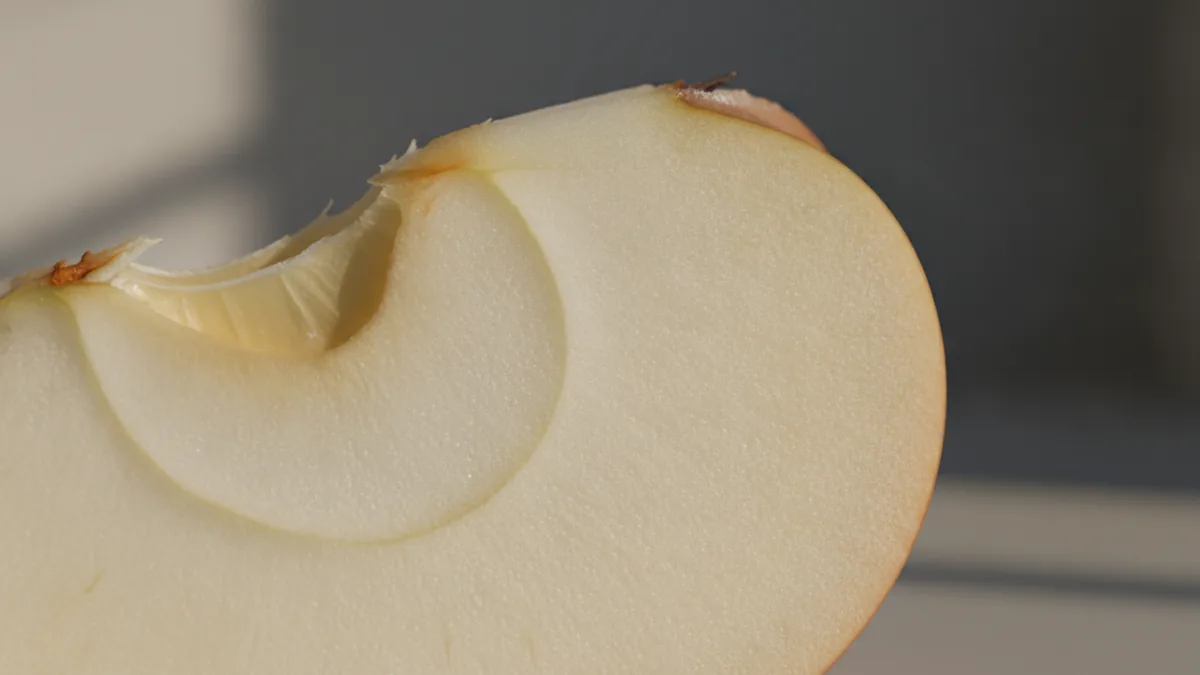 Macro view of apple flesh texture to represent thick middle layers