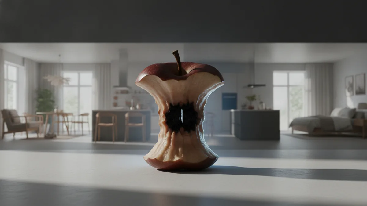 Apple core close-up showing a dense central region
