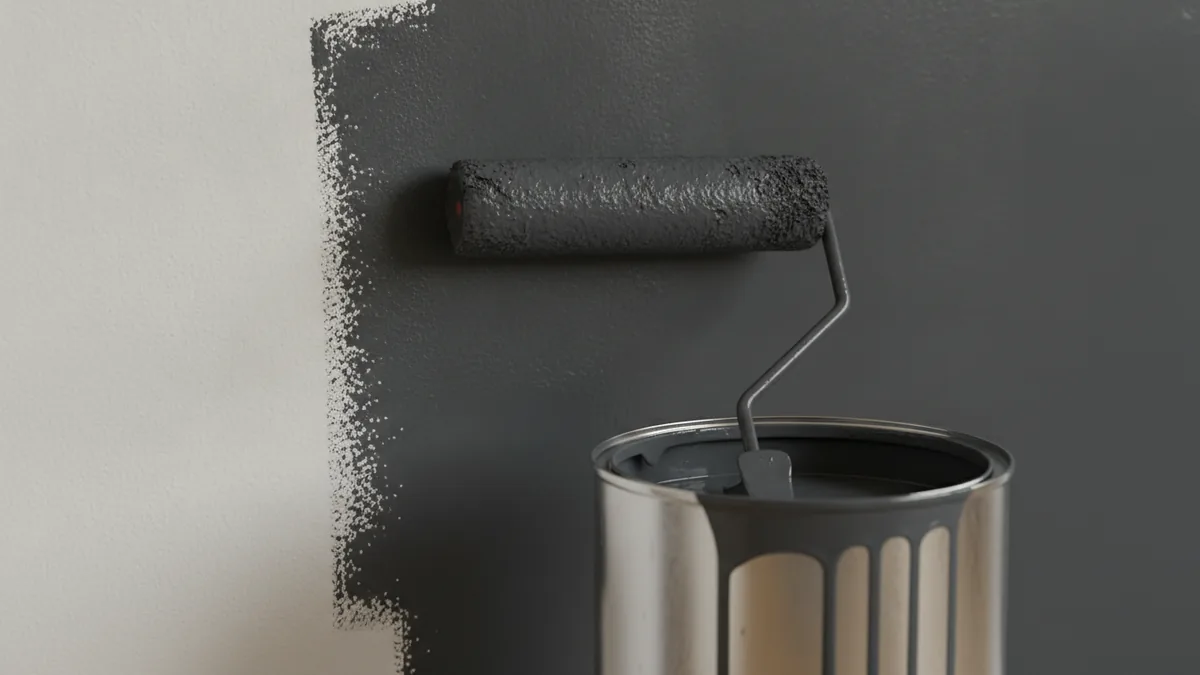 Paint coverage in real life Roller applying paint to a wall texture for coverage context