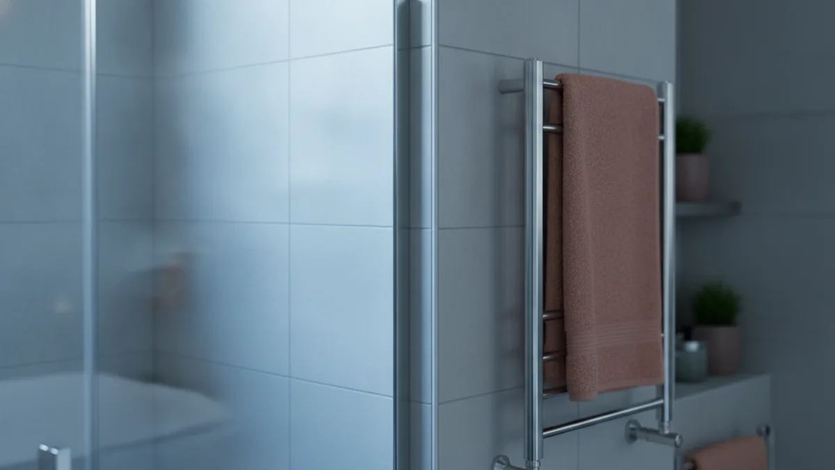 Minimize steam contact Bathroom wall and shower area with little steam, highlighting moisture control
