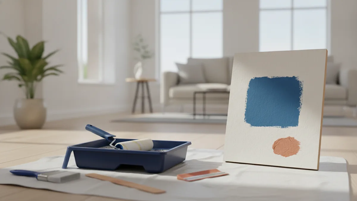 Paint tools and smooth wall coverage to illustrate paint type differences