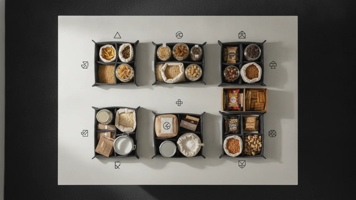 Plan your pantry categories Categories for dry goods, baking, and snacks laid out for planning pantry needs