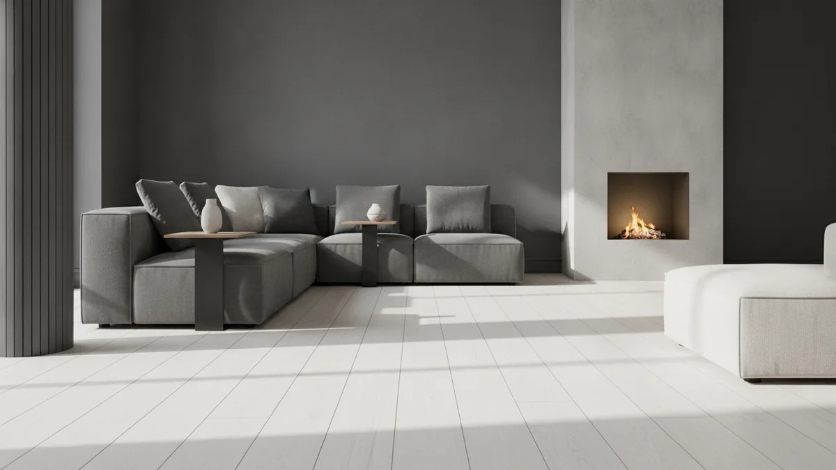 Modular sectional floated for better flow despite a column and awkward angles.