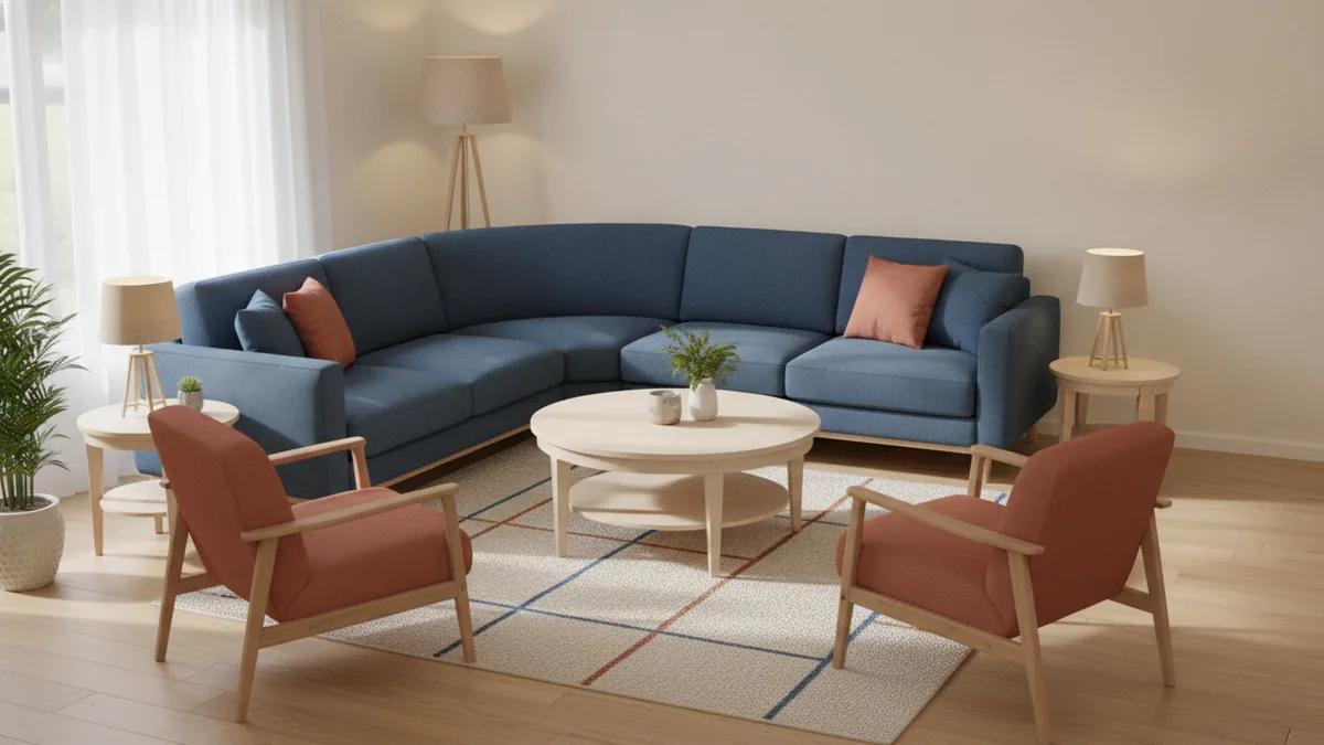Cozy small living room layout with an inward-facing L-shaped sectional