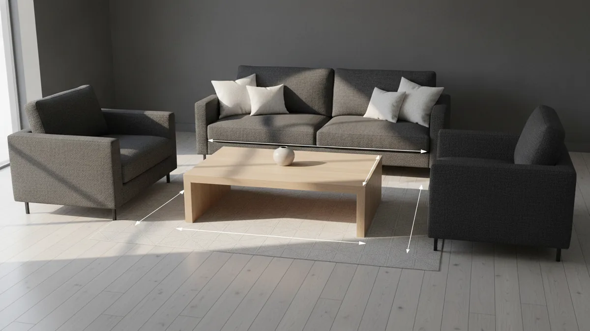 Furniture sizing and spacing example for a comfortable seating arrangement