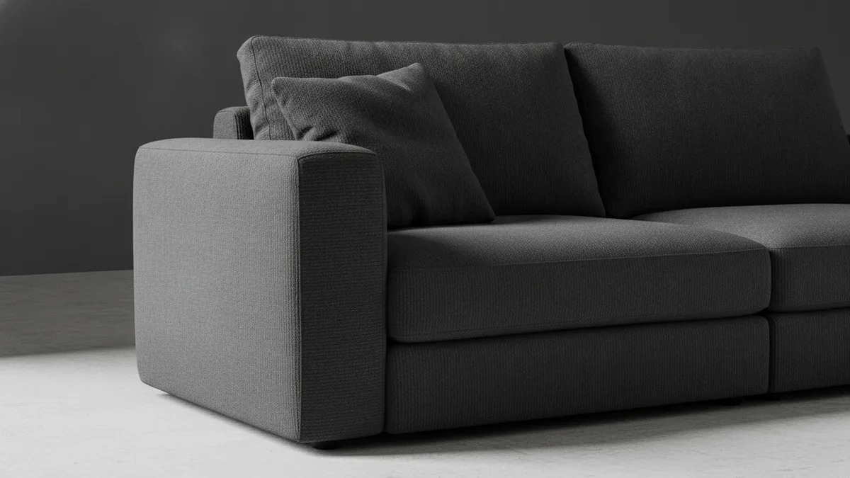 Close look at sofa fabric texture and cushion shape for value checking