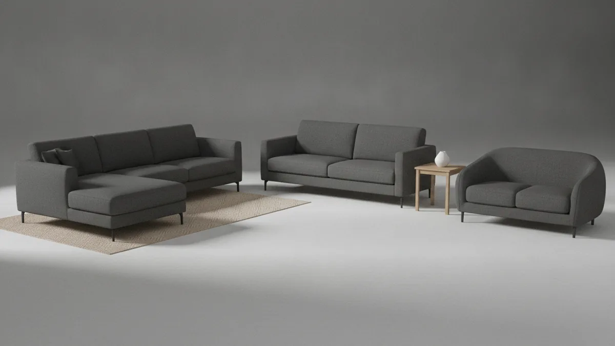 Seating layout options showing how sofas, sectionals, and loveseats fit