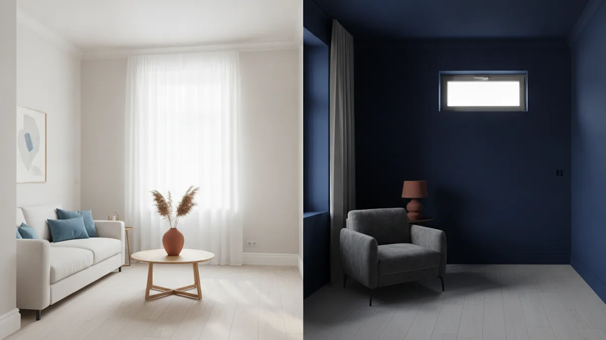 Small light-painted room and larger deeper-painted room showing value differences