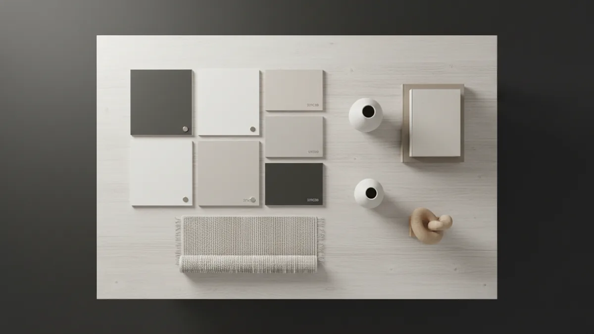 Planning a home décor look with neutral samples and staged decor items
