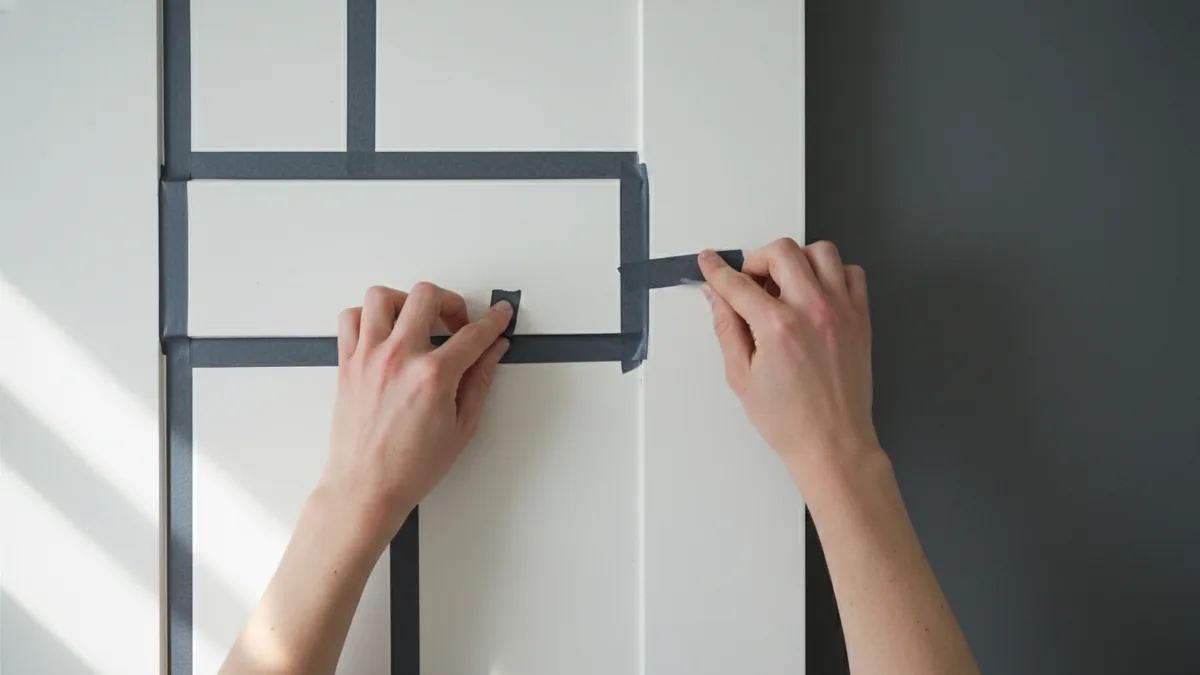 DIY setup with painter’s tape layout on a bedroom door