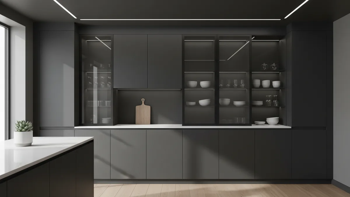 Tall kitchen cabinets and ceiling height detail for a taller look