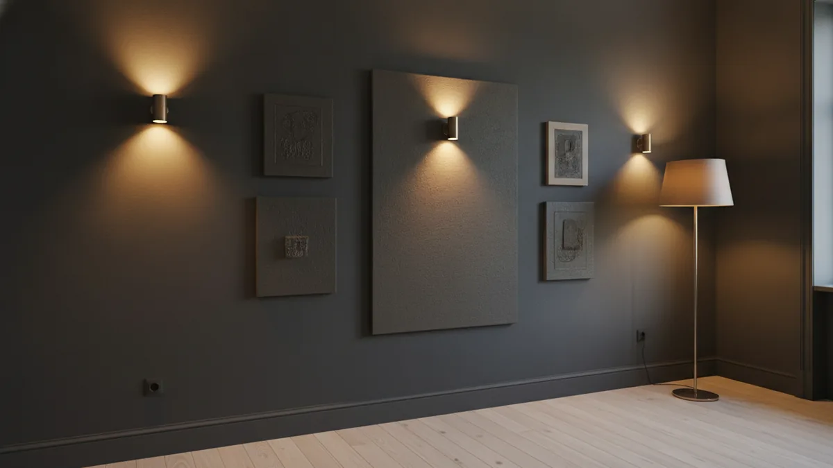 Sconces and lighting that lift the eye Warm wall sconces creating upward lighting on a tall wall