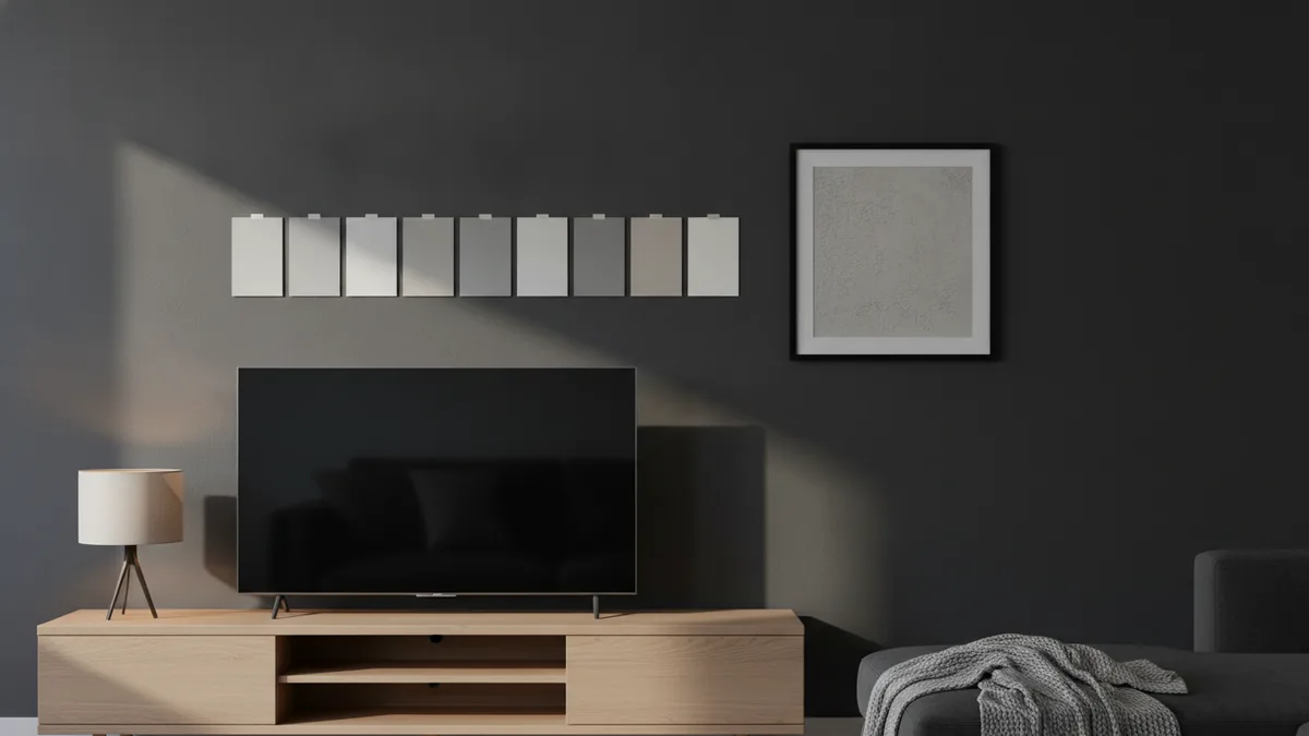 Test wall colors near the TV Paint and tone testing near a TV wall for better color matching