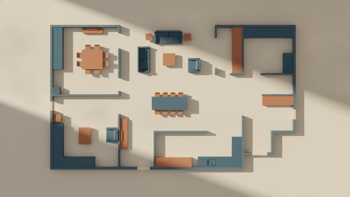 Create zones and flow Diagram-like view showing zones and clear paths in an open plan