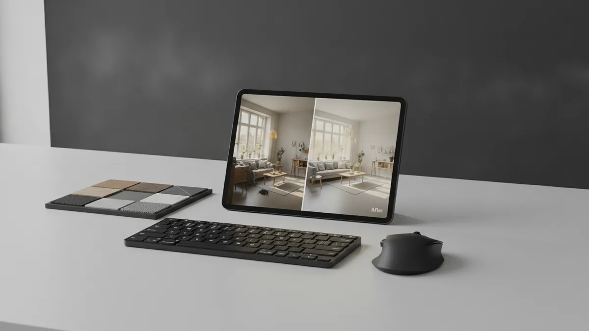 Choosing the right tool Studio setup representing rendering software workflow for interiors