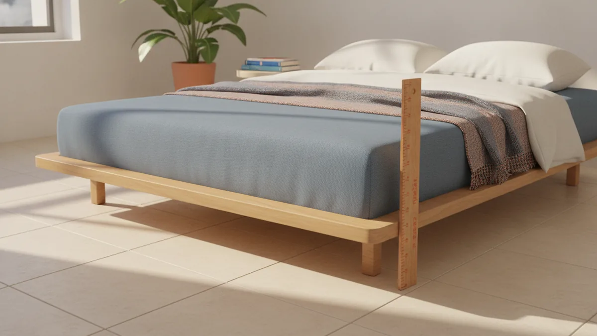 Low-profile mattress thickness measurement for fitting a king bed in a small room