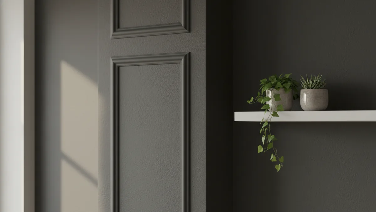 Paint and texture integration Decorative trim and texture make a pillar feel built-in