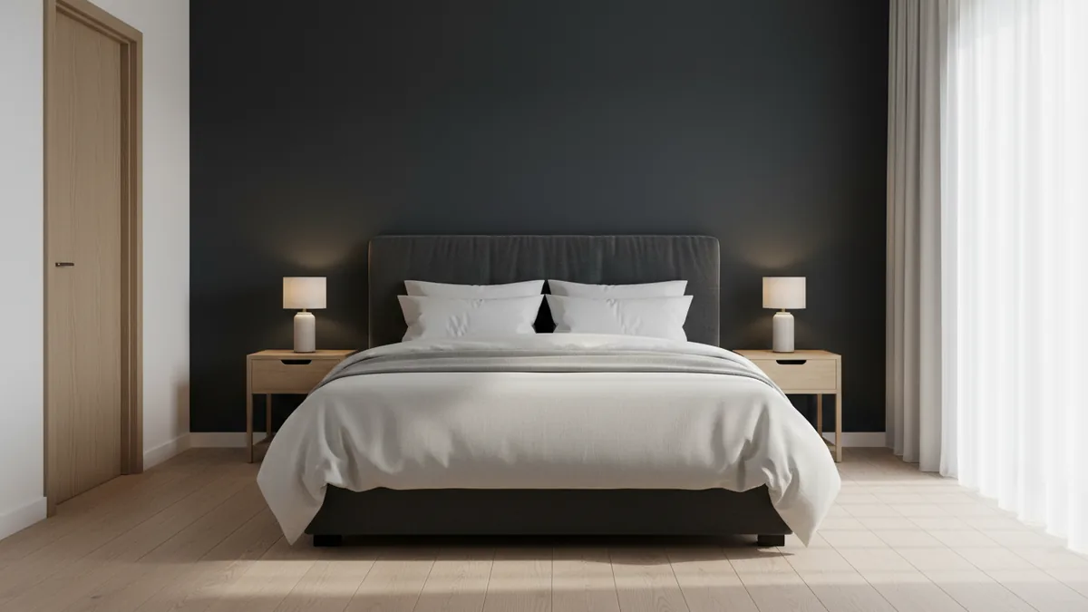 Bed placement for access Bed centered on the longest wall with clear side access in a small bedroom