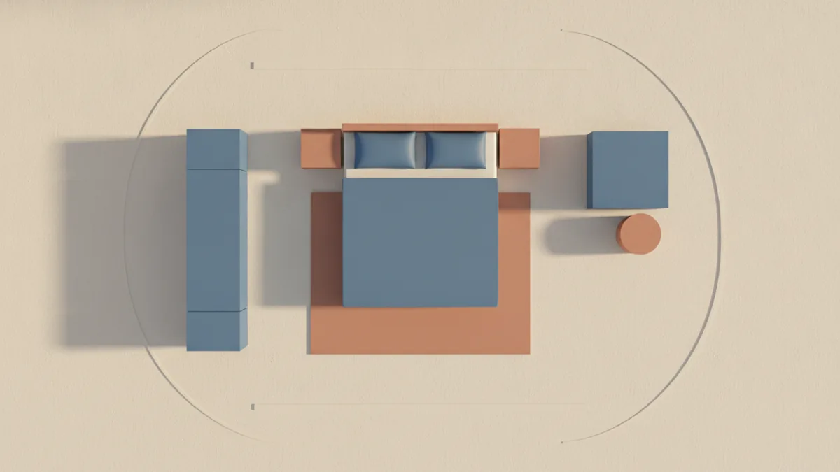 Plan pathways and zones Layout zoning concept showing clear pathways around a bed