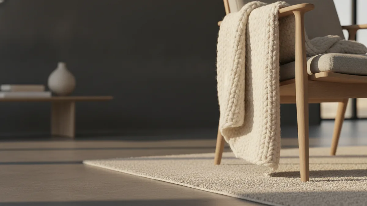Texture creates coziness Knitted throw and warm neutral textures that signal comfort