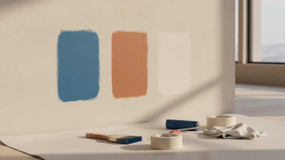 Paint swatches and tools showing light colors for open space.