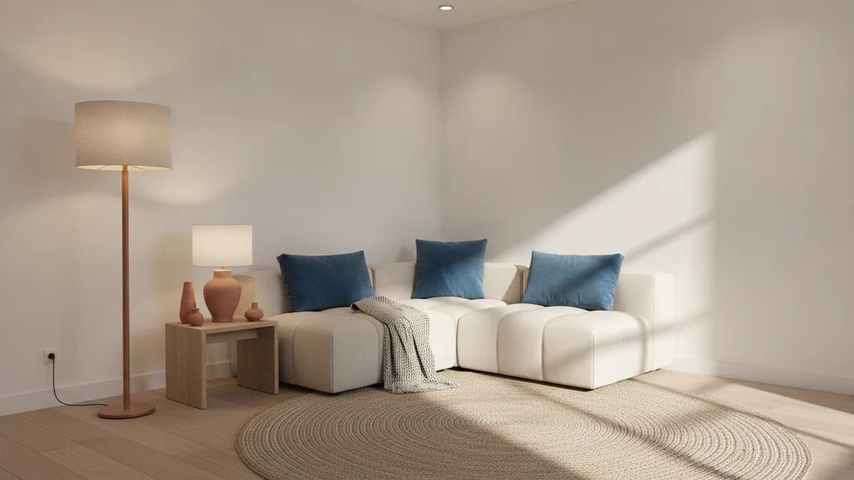 Layered lamps brighten corners and reduce shadow bands.