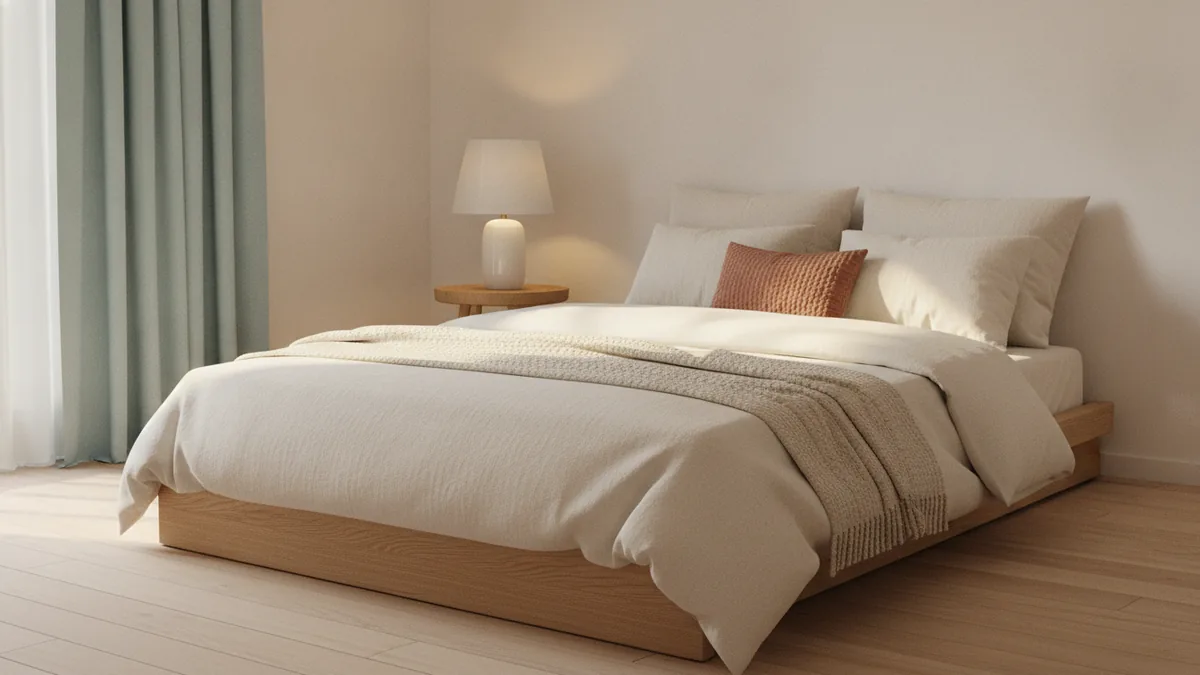 Light palette wins Coordinated light walls, sheer curtains, and cohesive bedding in a small bedroom.