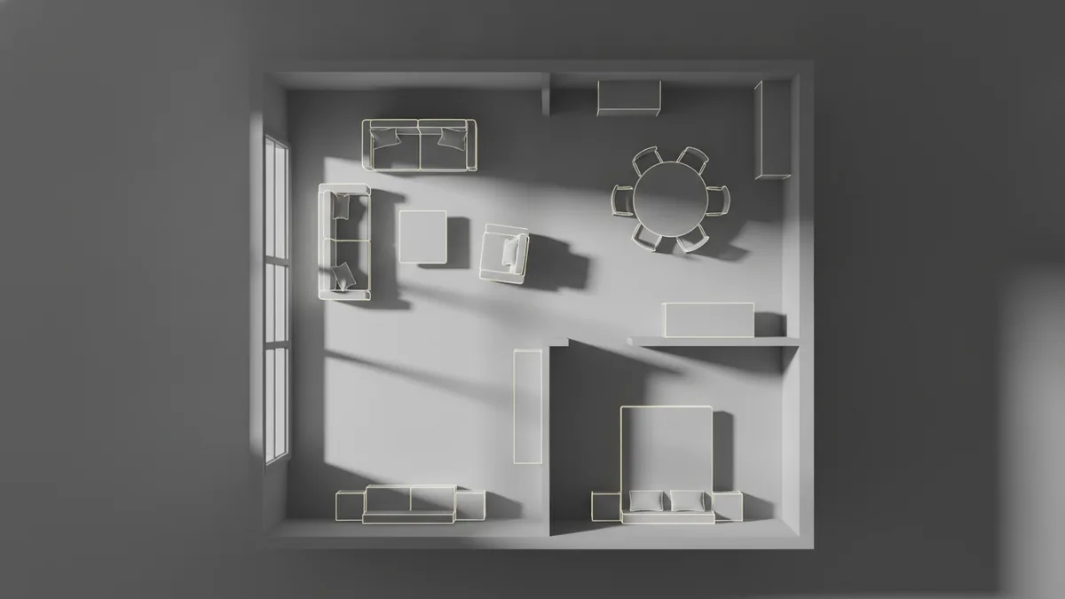 Simplified small room layout with clear sight lines