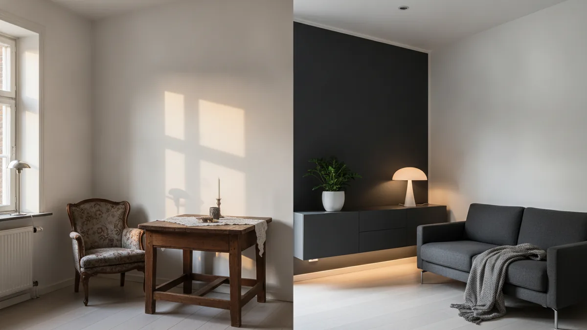 Layered lighting for depth Layered lighting creating soft depth in a small room